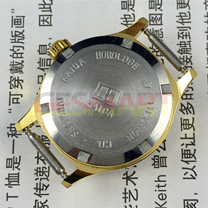 23mm SHANGHAI HAIDA lady watch with manual mechanical movement, diamond-like markers, and 17 jewels.
