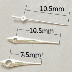 10.5mm Silver Trim Green Luminous Arrow Shape Watch Hands Fit for Miyota 2035 Quartz Movement
