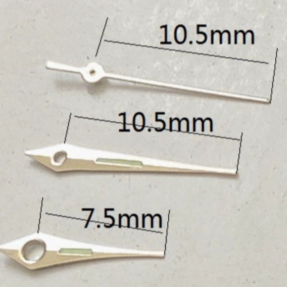 10.5mm Silver Trim Green Luminous Arrow Shape Watch Hands Fit for Miyota 2035 Quartz Movement