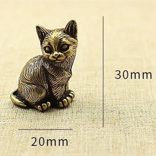 Solid copper Little Fortune Cat trinket, vintage hand-carved bronze figurine for lucky charm decor.