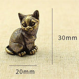 Solid Copper Little Fortune Cat Trinket Vintage Hand Carved Bronze Model Figurines