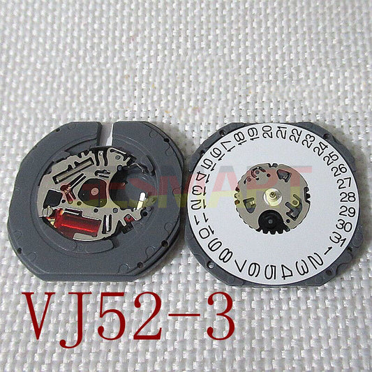 Hattori Epson TMI VJ52 quartz watch movement with date display at 3 o'clock, Japan made.