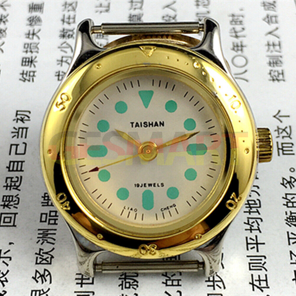 Elegant 28mm TAISHAN manual mechanical lady watch with 19 jewels, golden case, and numeric dial for stylish accessory.