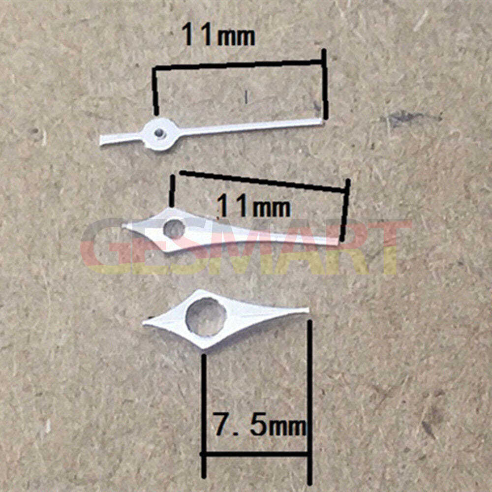 Polished silver rhombus watch hands, 6-11mm, for Epson TMI VJ12 quartz movement, sleek design.