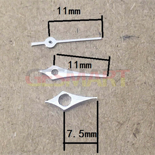 Polished silver rhombus watch hands, 6-11mm, for Epson TMI VJ12 quartz movement, sleek design.