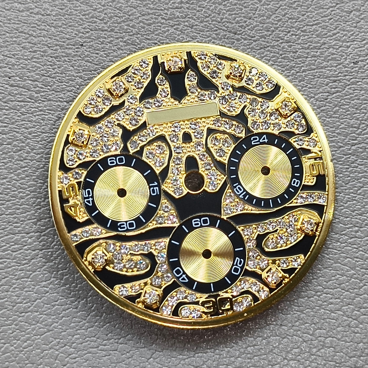 Embedded Diamond Watch Dial with Gold Trim Watch Hands for VK63 Movement