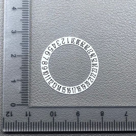 Black date wheel overlay with bold font on white background for NH35 NH36 watch movement, date at 6 o'clock, branded.