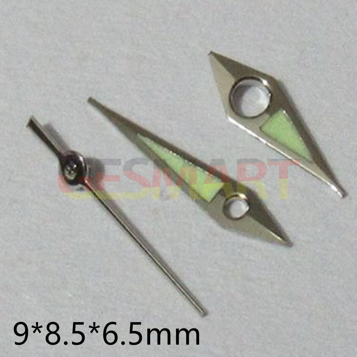 9mm silver pointed green luminous watch hand by Miyota for models 2035, 2115, 2105, 2305, 2315.