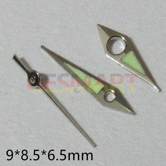 9mm Silver Pointed Green Luminous Watch Hand for Miyota 2035 2115 2105 2305 2315