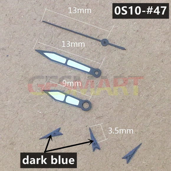 13mm Dark Blue Trim Green Luminous Watch Hands for Miyota 0S10 Quartz Movement