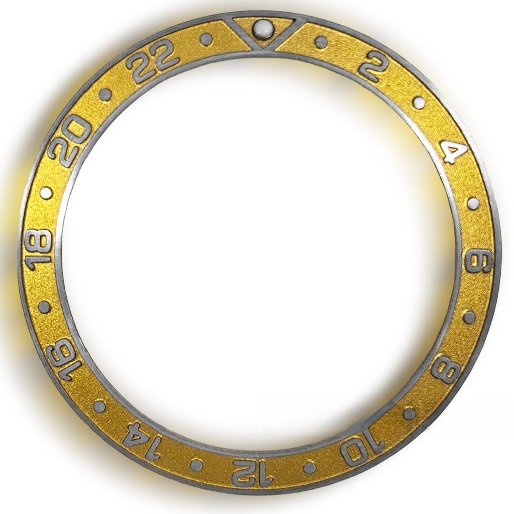 38X30.7Mm Golden Aluminum Watch Bezel Silver Raised Font Watch Part