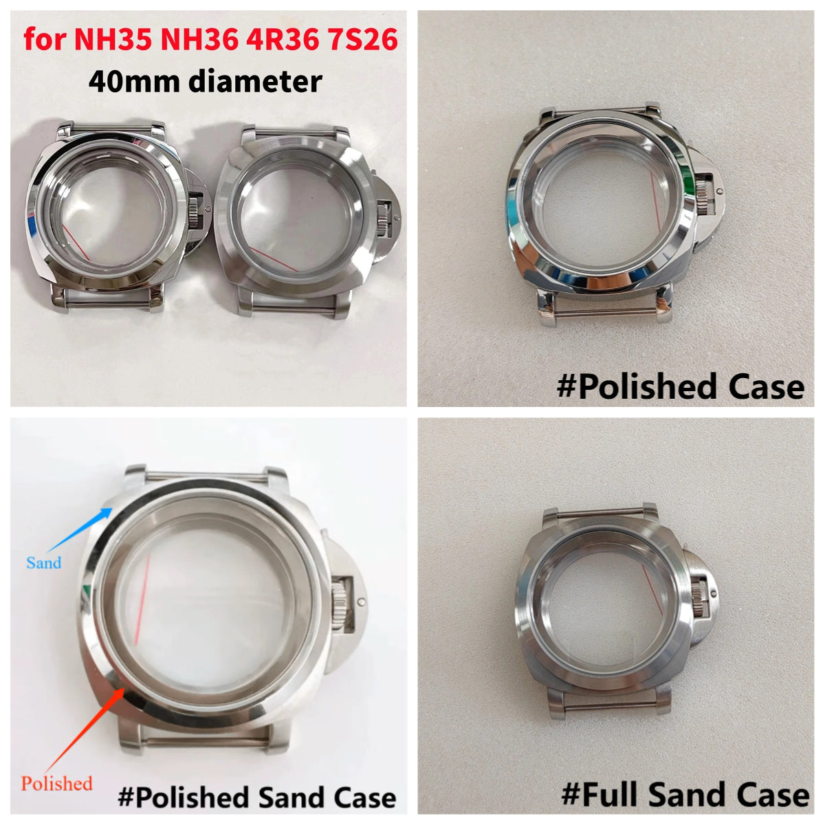 40MM Silver Stainless Steel with Handle Watch Case for NH35 NH36 4R36 7S26
