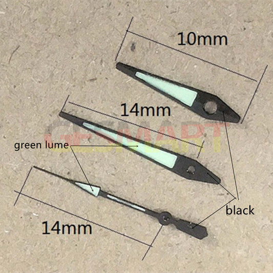 14mm black trim green luminous arrow-shaped watch hands for ISA 2331 movement