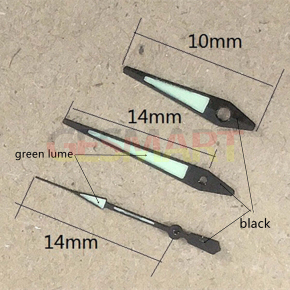 14mm Black Trim Arrow Shape Green Luminous Watch Hands for ISA 2331 Movement