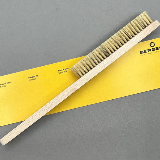 Swiss Bergeon 6377-2 hand brush with hard bristles for precise watch accessory cleaning.