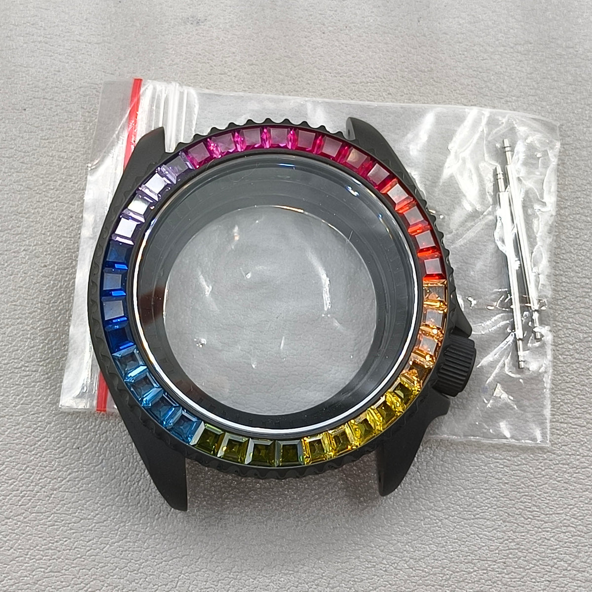 41.5mm Diamond Case Sapphire Convex Glass Watch Case Clear Bottom for NH35/NH36