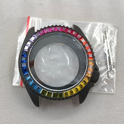 41.5mm Diamond Case Sapphire Convex Glass Watch Case Clear Bottom for NH35/NH36