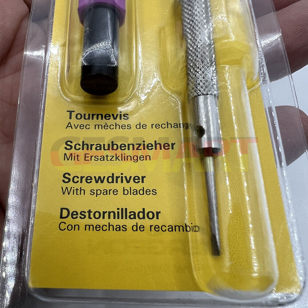 Bergeon 1.60mm ergonomic screwdriver with spare blades for precise watch accessory repairs.