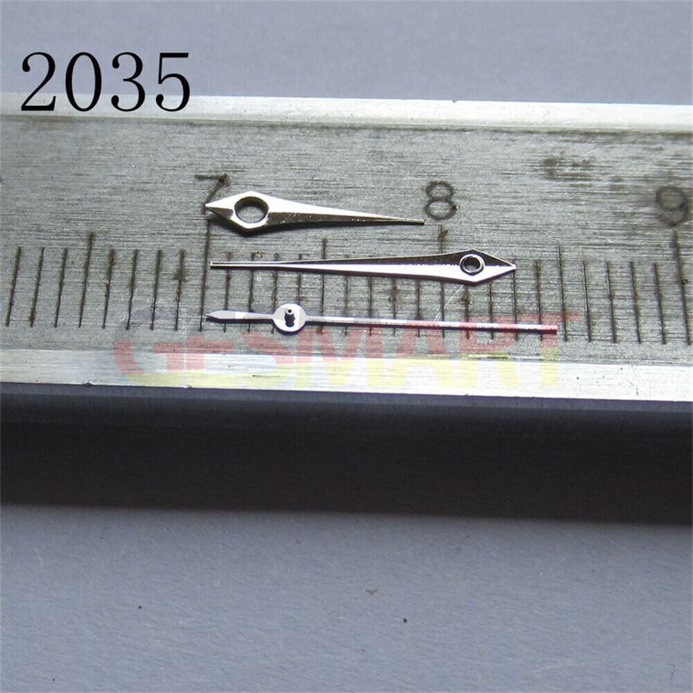 No Lume silver long watch hands set for Miyota 2035 2115 2105 2305 movement