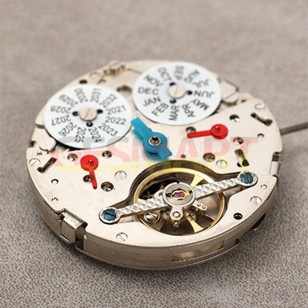 Silver hollow balance wheel automatic watch movement by Asian Dandong, highlighting precise mechanical engineering and craftsmanship.