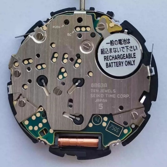 Seiko 8B63A quartz watch movement replacement part, Japan made, for precise timekeeping.