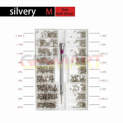 Jewelry fixing screws assortment for precise watch repair and maintenance.