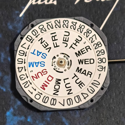 Seiko 6N53A quartz watch movement with day-date display, 3 hands for precise timekeeping and repair.