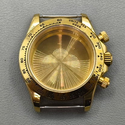 Gold Bezel 40mm Silver Watch Steel Case for Daytona VK63 VK64 Fits 20mm Strap