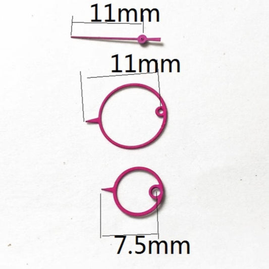 Aiguilles de montre à grand anneau creux, 11 x 11 x 7,5 mm, garniture violette prune, pour mouvement à quartz Miyota 2035