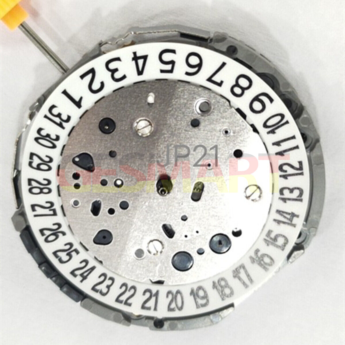 Miyota JP21 quartz watch movement showing date display at 3 o'clock position for precise timekeeping