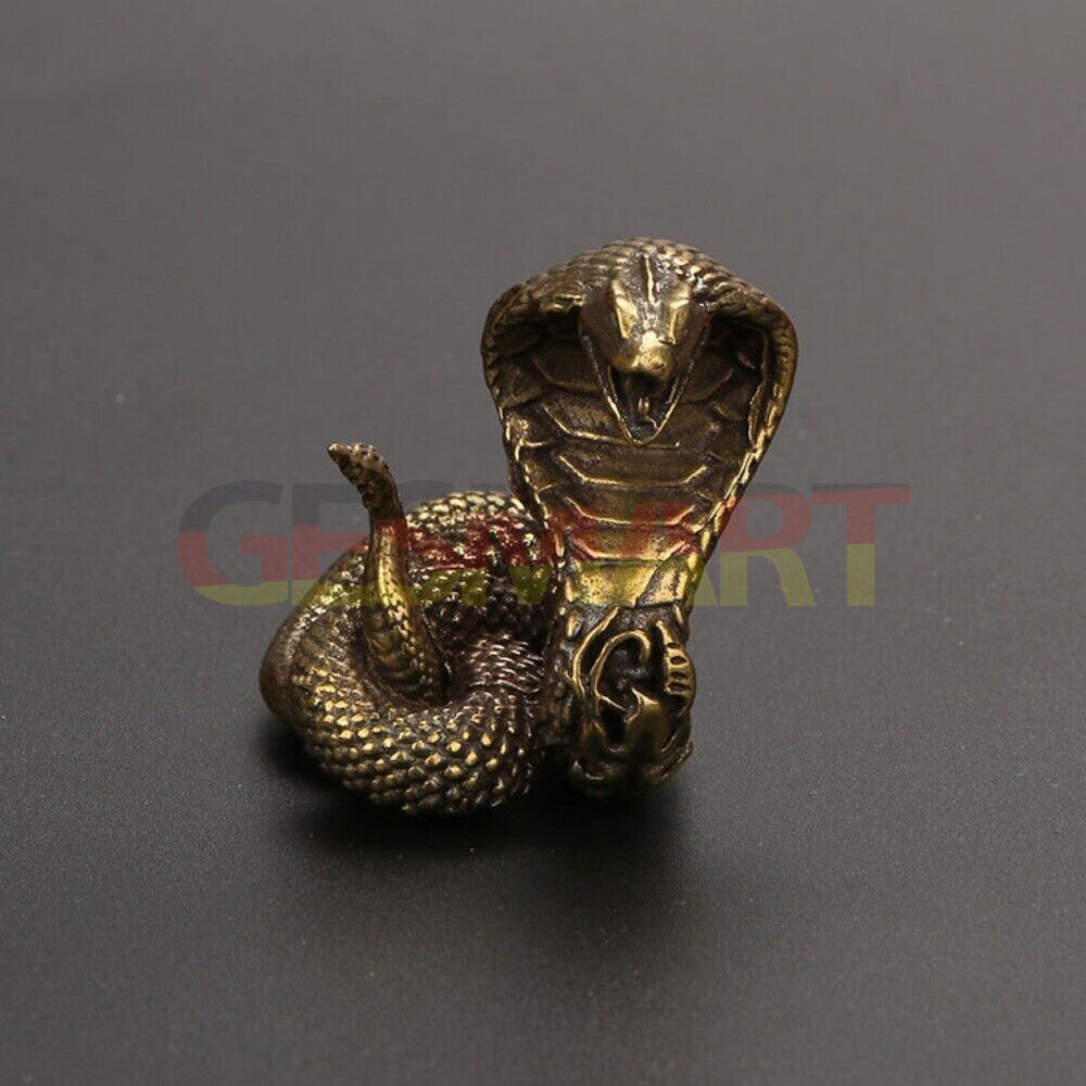 Solid copper cobra trinket, vintage hand-carved detailed snake sculpture for watch accessory display.
