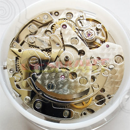 Asian 7750 7753 mechanical watch movement with white dial, small seconds at 6, calendar at 4:30.