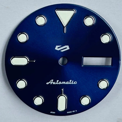 Blue and silver trim Nail Datejust dial with green lume, compatible with NH35 NH36 movement.