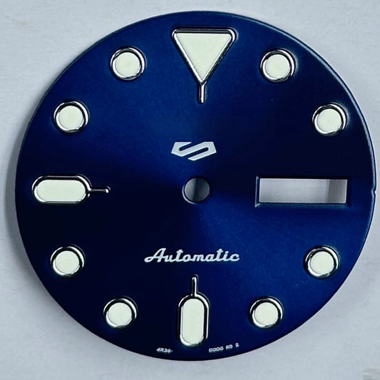 Blue and silver trim Nail Datejust dial with green lume, compatible with NH35 NH36 movement.