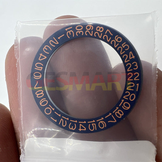 Denim blue background disk date wheel with tangerine orange font for Miyota NH35 and NH36 watches.