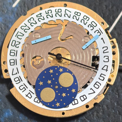 Swiss ISA 8171 Quartz Movement Golden With Moon Phase Multifunctional