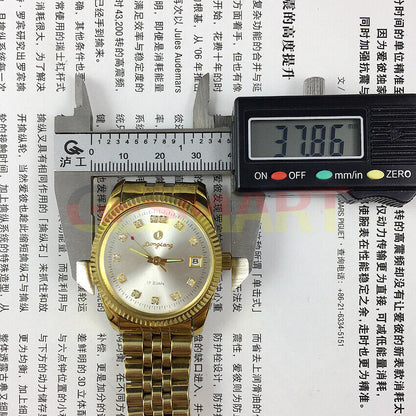 Donglang 36mm manual mechanical watch with silver dial, 17 jewels, single calendar display.
