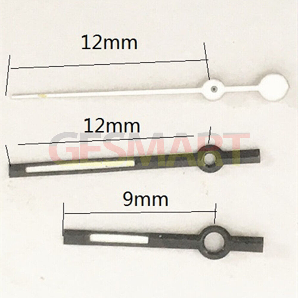 Aiguilles de montre noires et blanches de 12 mm pour mouvement à quartz Miyota 7T35