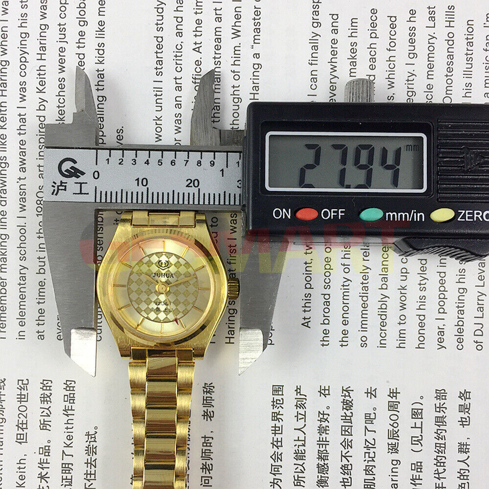 Shanghai Made 26mm lady manual watch with 19 jewels, golden flower grid dial, elegant design for gifts.
