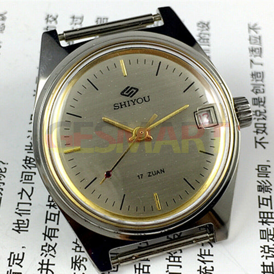 Shiyou 32mm grey manual mechanical watch with 17 jewels and single calendar display.