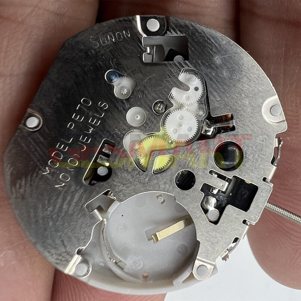 Sunon PE70 quartz watch movement featuring 3 hands, 3 subdials, and date window at 3 o'clock.