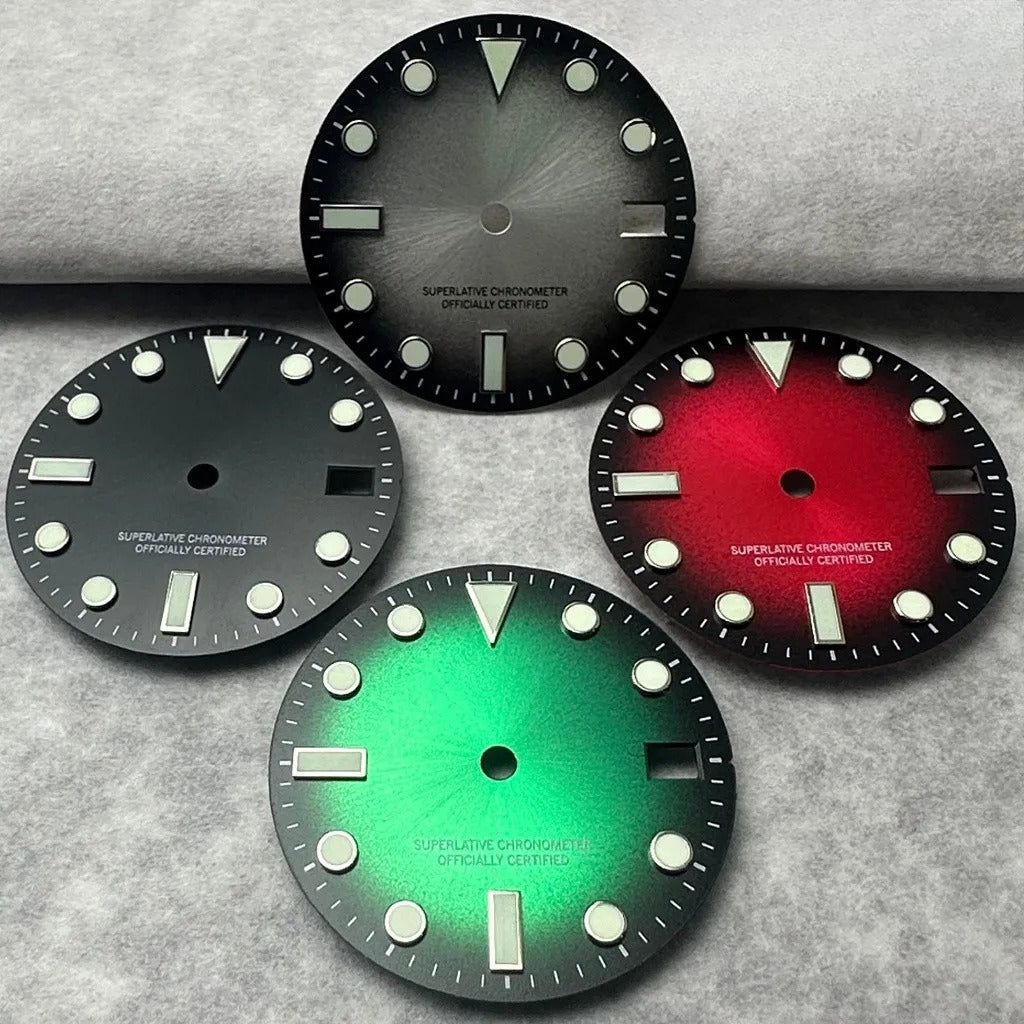 28.5mm Single Calendar Luminous Watch Dial Fit NH35 NH36 Red Black Gray Green