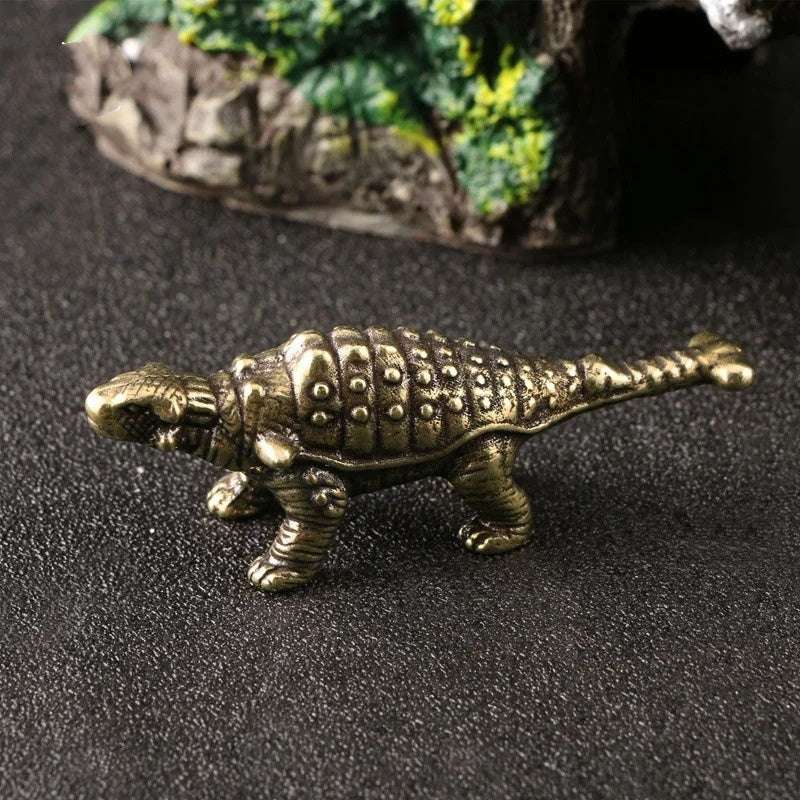 Hand-carved vintage solid copper Ankylosaurus trinket by Jurassic Dinosaur, collectible bronze figurine.