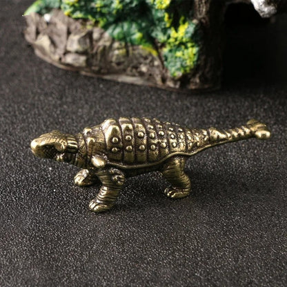 Hand-carved vintage solid copper Ankylosaurus figurine, bronze trinket for collectors.