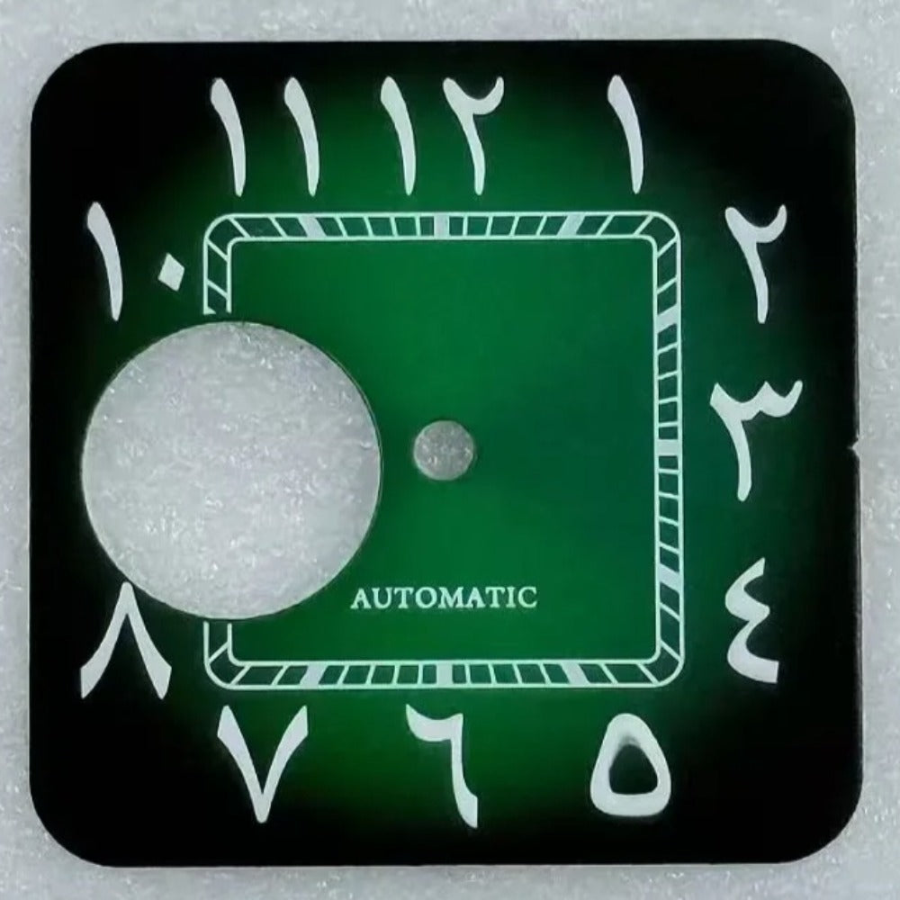 27mm Green Sunburst Hollow Arabic Green Lume Square Dial for NH70/NH38 Movement