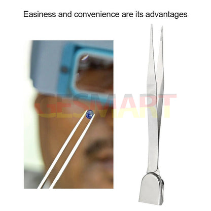 Jewelry Diamond Tweezers with scoop shovel for precise stone and gem bead handling.
