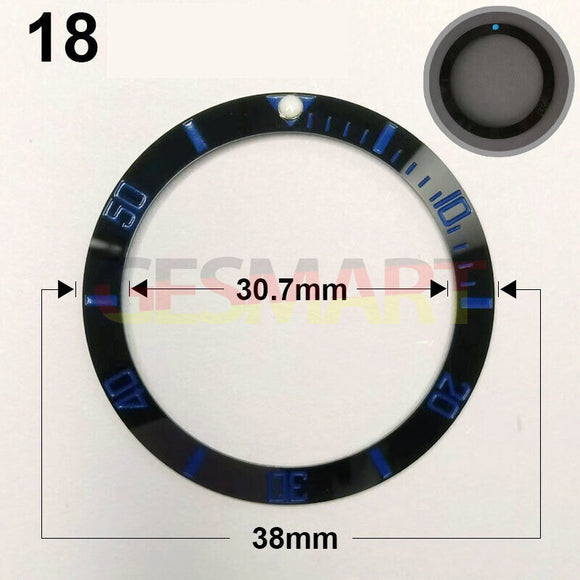 38mm Ceramic Slope Black Ring Blue Font Green Luminous Watch Bezel Watch Part