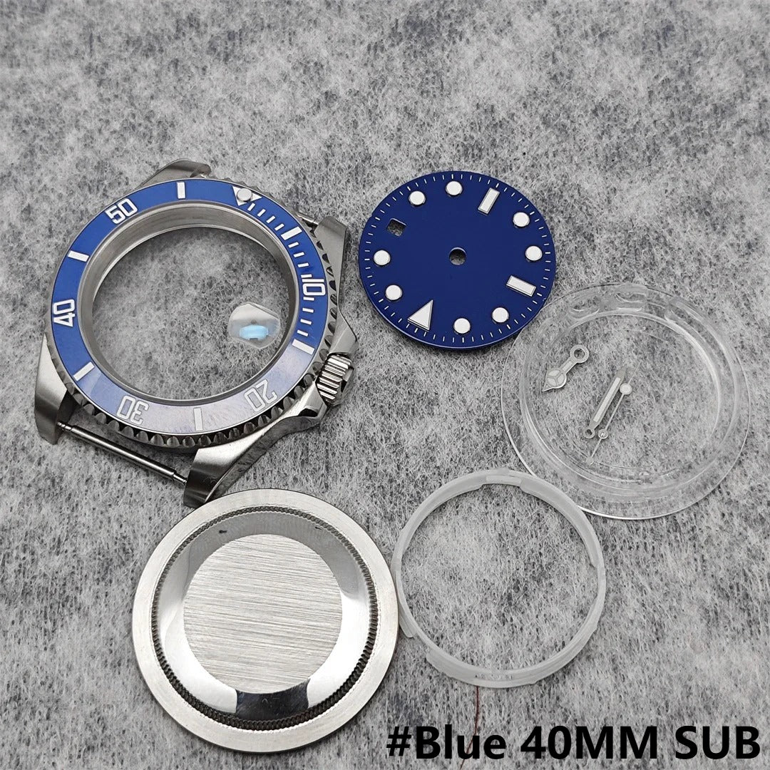 40MM Steel Watch Case Set SUB Case Sapphire Crystal for MingZhu 2813 8215
