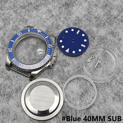40MM Steel Watch Case Set SUB Case Sapphire Crystal for MingZhu 2813 8215