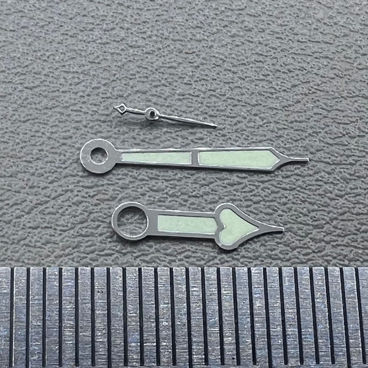 Green Lume Silver Trim Heart Shaped Watch Hands for ST3600/ST3620/ETA6497/6498